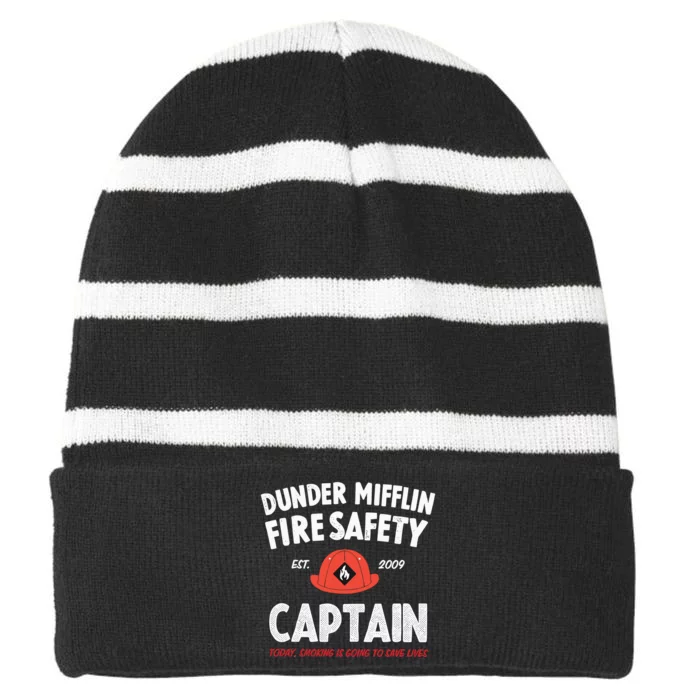 Dunder Mifflin Fire Safety Captain Est.2009 Today Smoking Is Going To Save Lives Striped Beanie with Solid Band