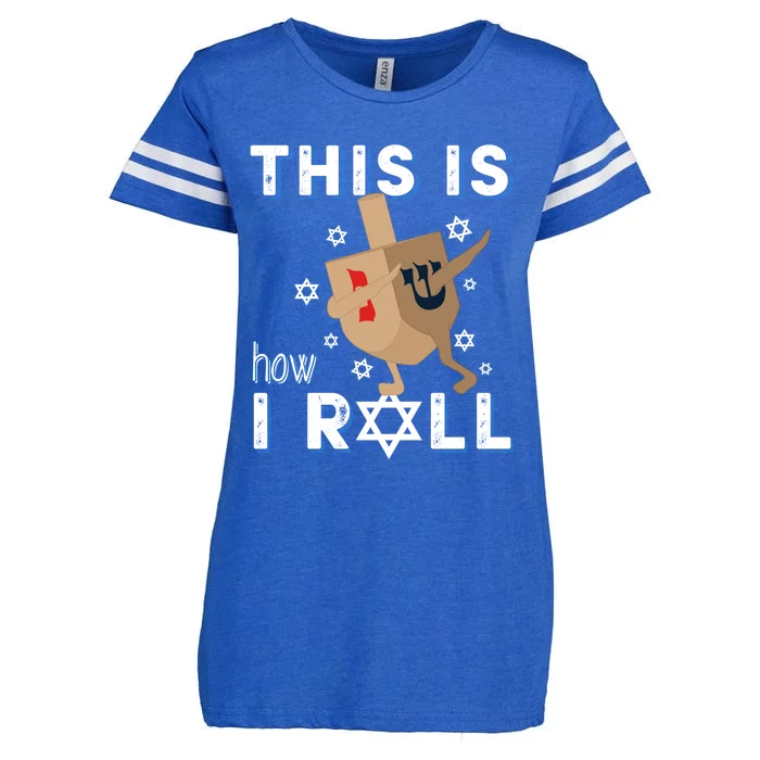 Dreidel Menorah Funny Hanukkah Gift This Is How I Roll Enza Ladies Jersey Football T-Shirt