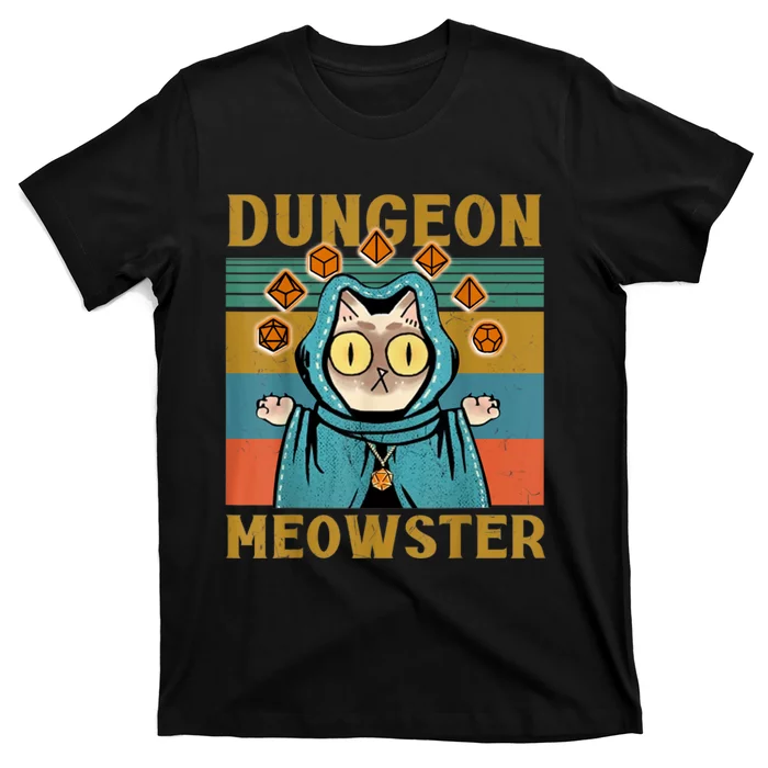 Dungeon Meowster Funny Nerdy Gamer Cat Vintage Game T-Shirt