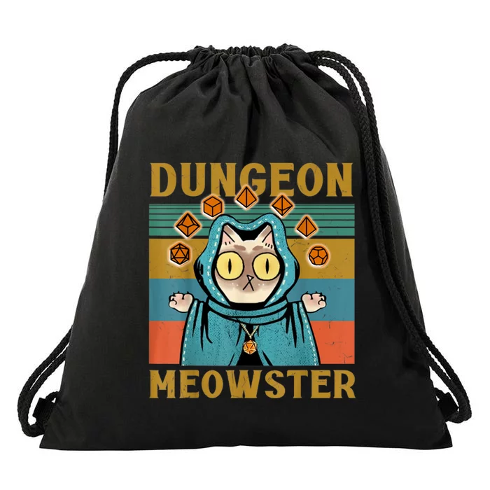 Dungeon Meowster Funny Nerdy Gamer Cat Vintage Game Drawstring Bag