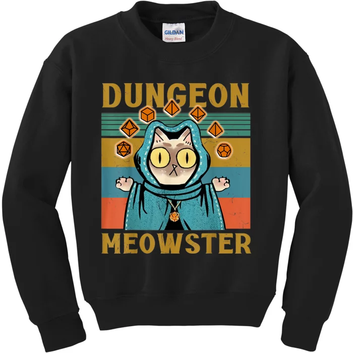 Dungeon Meowster Funny Nerdy Gamer Cat Vintage Game Kids Sweatshirt