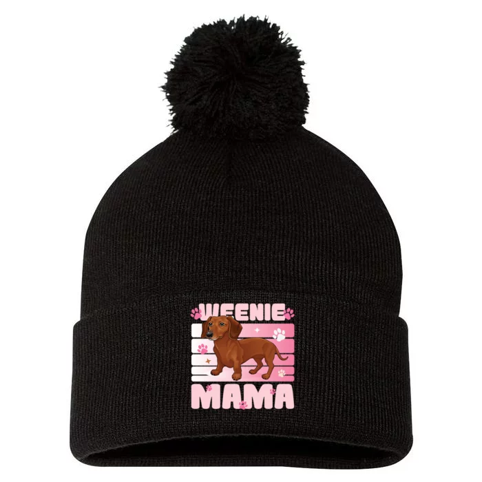 Dachshund Mom Funny Weenie Mama Dog Lover Pom Pom 12in Knit Beanie