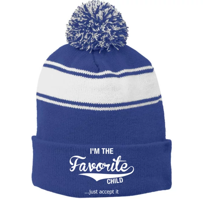 Dads Moms Favorite Funny Sibling Funny Gift Brother Sister Cool Gift Stripe Pom Pom Beanie