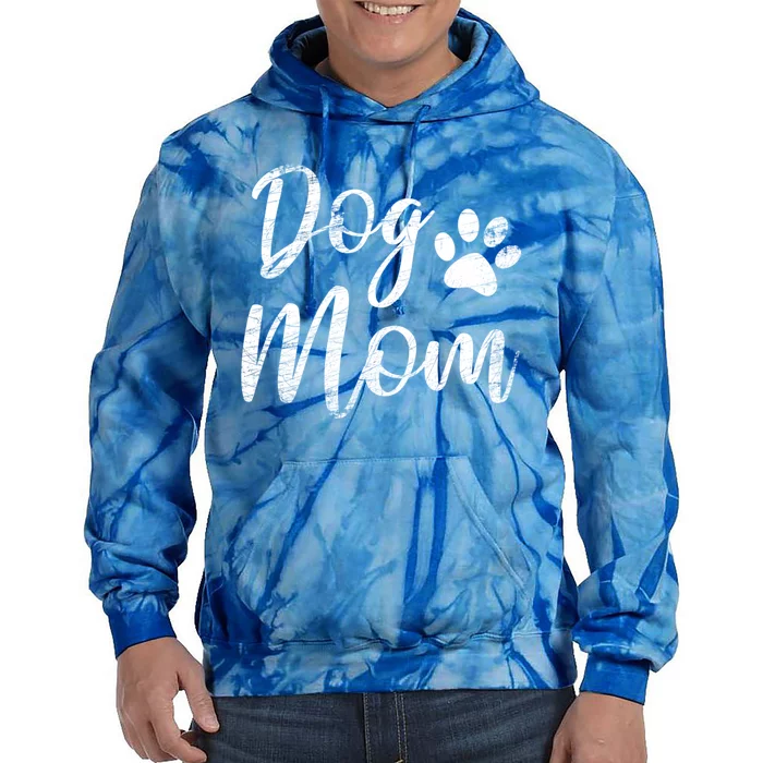 Dog Mom Gift Vintage Distressed Design Gift Funny Dog Paw Meaningful Gift Tie Dye Hoodie