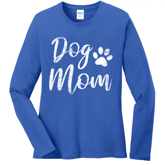 Dog Mom Gift Vintage Distressed Design Gift Funny Dog Paw Meaningful Gift Ladies Long Sleeve Shirt