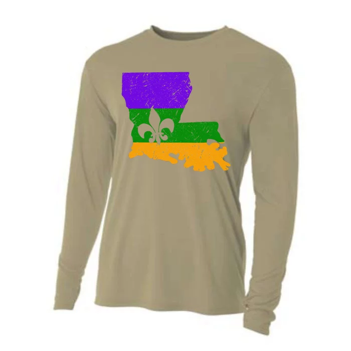 Distressed Mardi Gras Fleur De Lis Cooling Performance Long Sleeve Crew