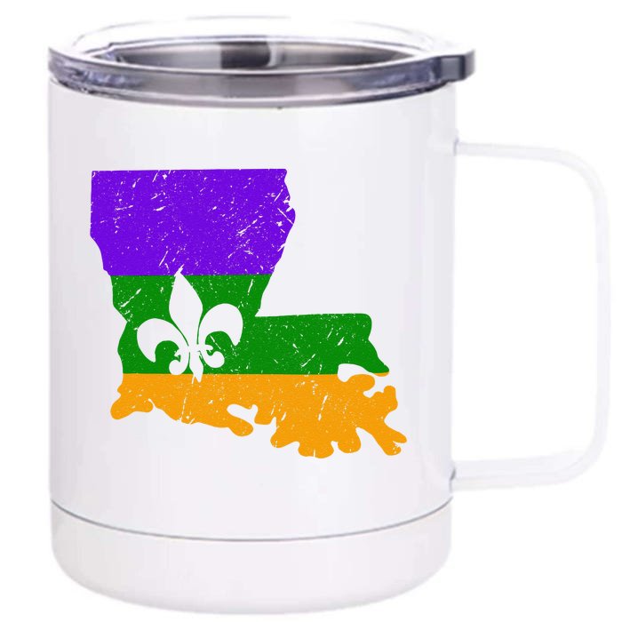 Distressed Mardi Gras Fleur De Lis Front & Back 12oz Stainless Steel Tumbler Cup