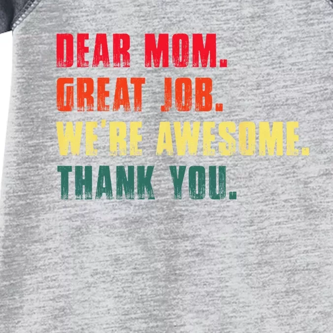 Dear Mom Great Job We're Awesome Thank You Mother's Day Infant Baby Jersey Bodysuit