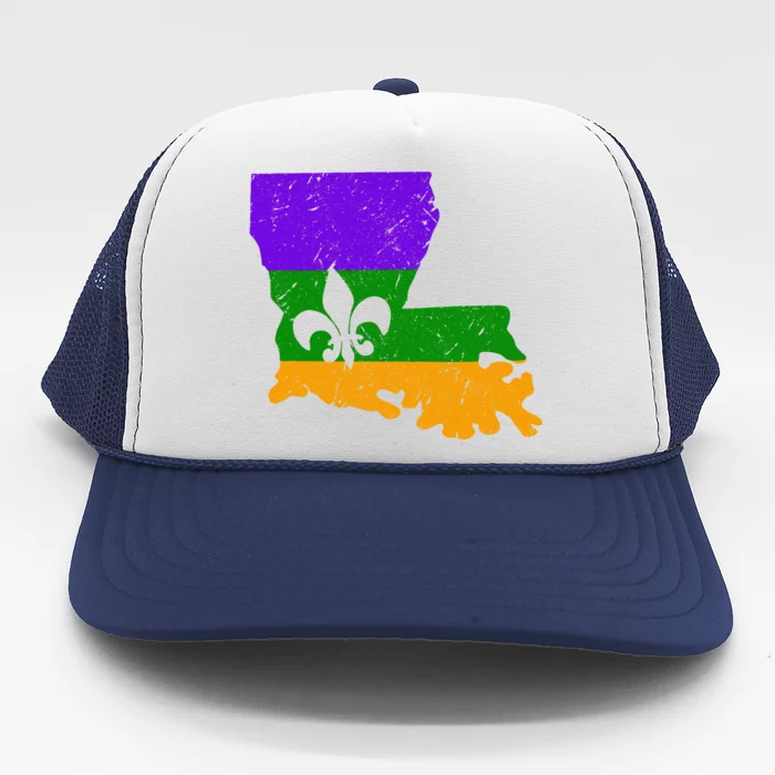 Distressed Mardi Gras Fleur De Lis Trucker Hat