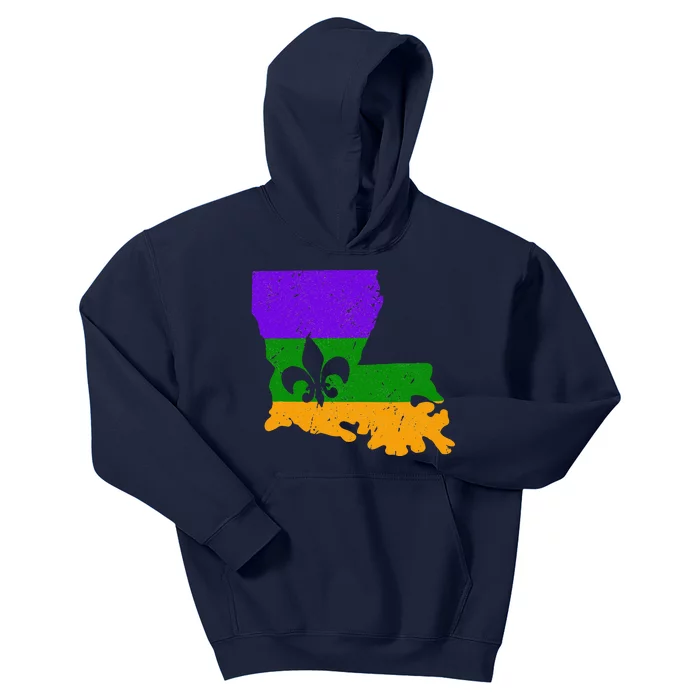 Distressed Mardi Gras Fleur De Lis Kids Hoodie