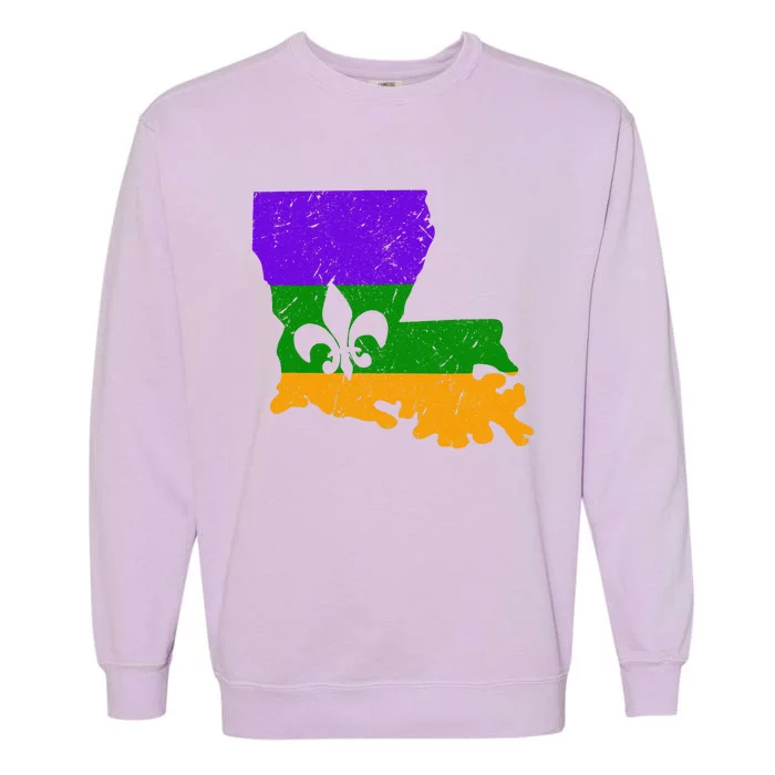 Distressed Mardi Gras Fleur De Lis Garment-Dyed Sweatshirt