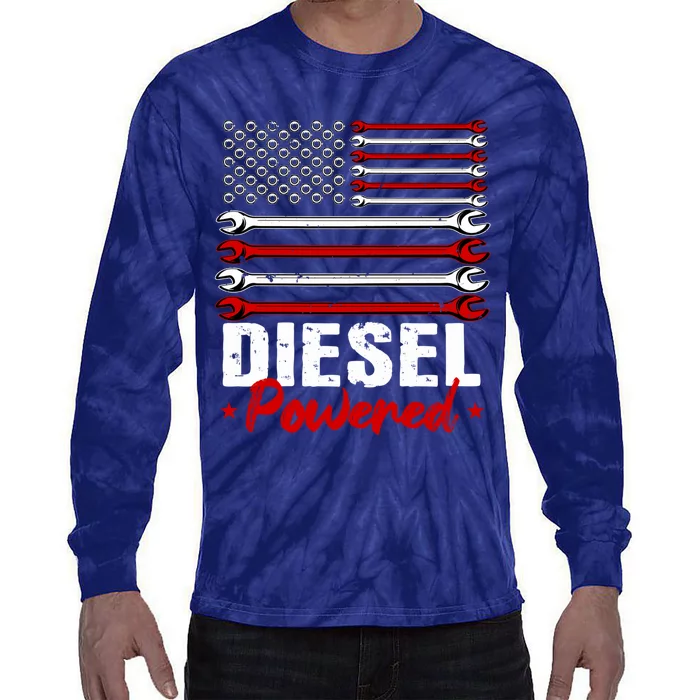 Diesel Mechanic Gifts Design On Back Tie-Dye Long Sleeve Shirt