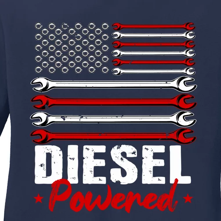 Diesel Mechanic Gifts Design On Back Ladies Long Sleeve Shirt