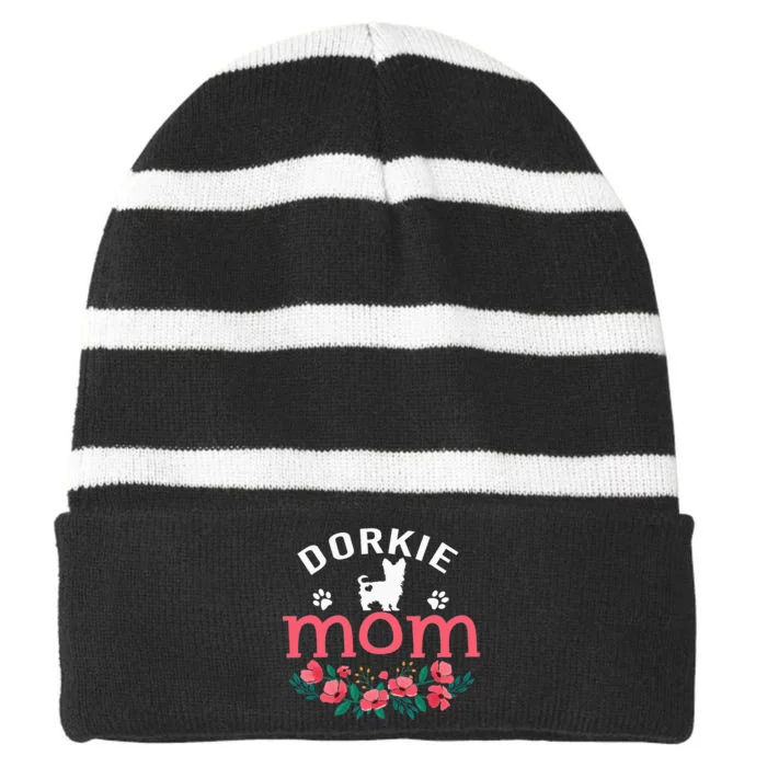 Dorkie Mom Gifts Mama flower Dorkie Dog Pet Striped Beanie with Solid Band