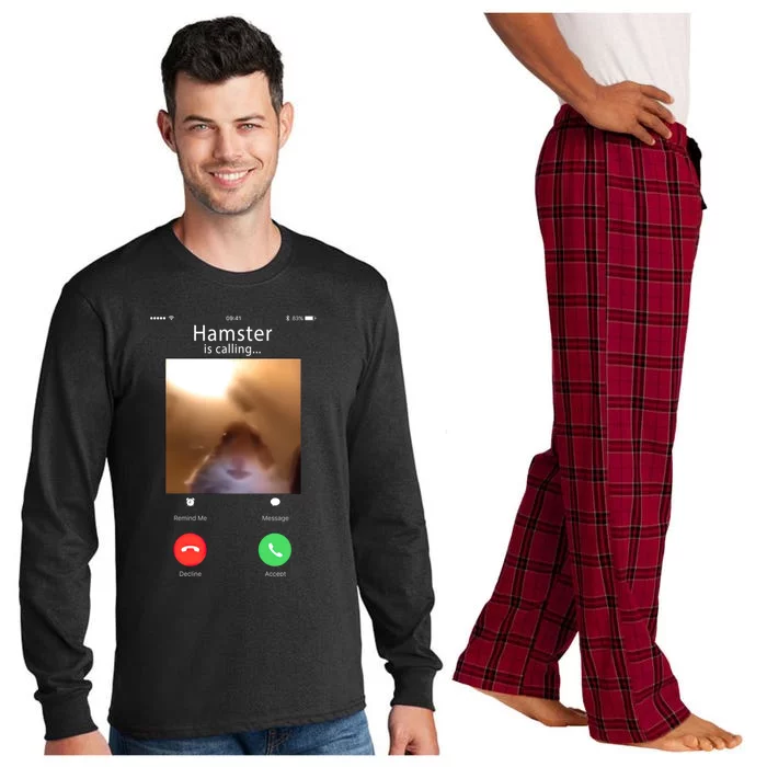 Dank Meme Hamster Staring Front Camera Hamster Calling Gift Long Sleeve Pajama Set