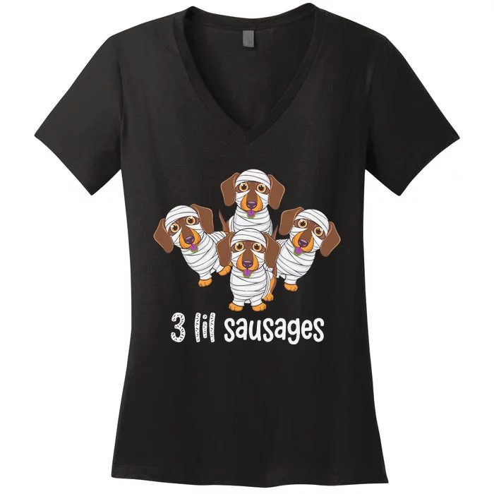 Dachshund Mummy Halloween Gifts For Dog Owners Women's V-Neck T-Shirt