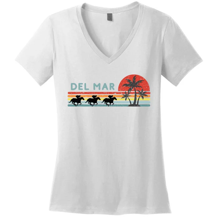 Del Mar Horse Racing Thoroughbred Santa Anita Horseplayers Women's V-Neck T-Shirt