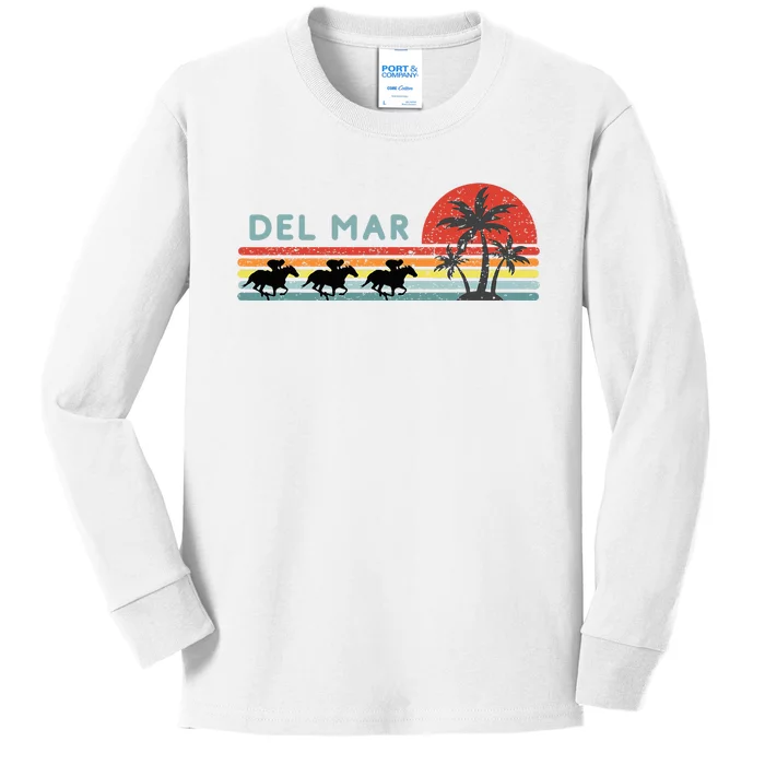 Del Mar Horse Racing Thoroughbred Santa Anita Horseplayers Kids Long Sleeve Shirt