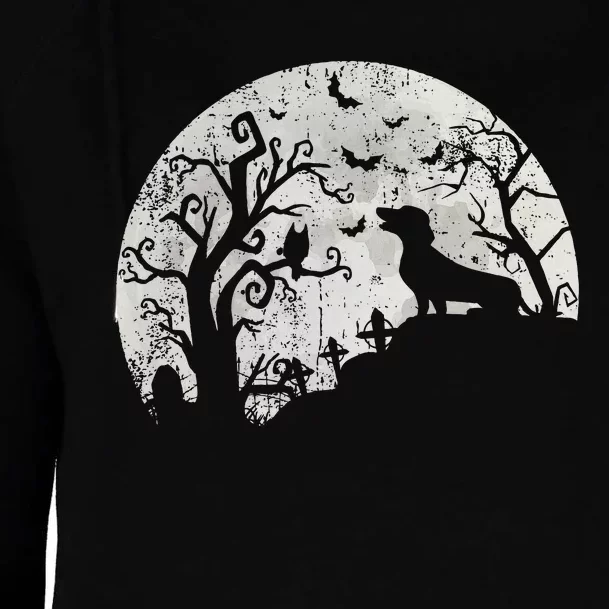 Dachshund Moon Halloween Spooky Delight for Dog Lovers Womens Funnel Neck Pullover Hood