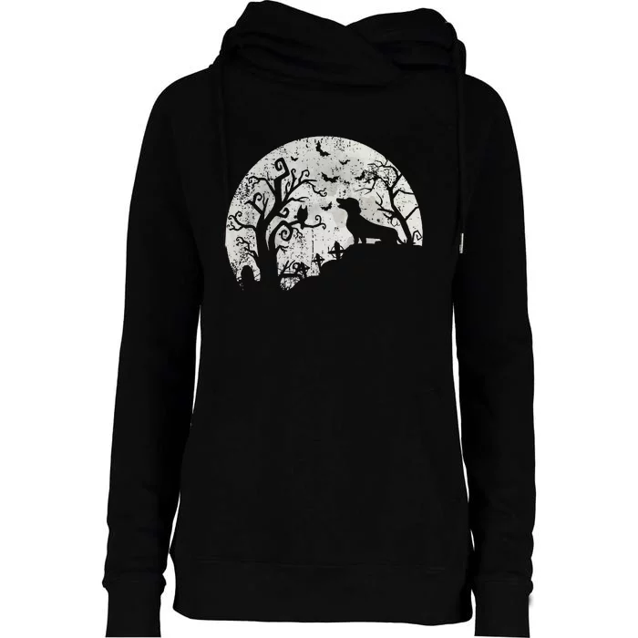 Dachshund Moon Halloween Spooky Delight for Dog Lovers Womens Funnel Neck Pullover Hood