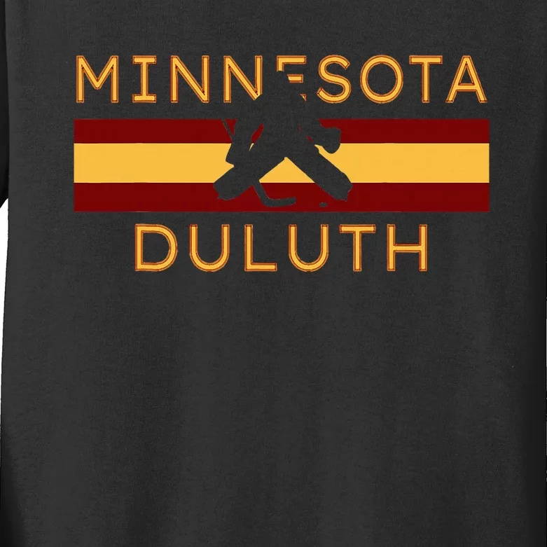 Duluth Minnesota Hockey Goalie Player Minnesotans Coach Kids Long Sleeve Shirt