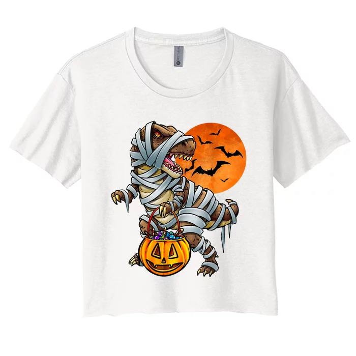 Dinosaur Mummy Halloween Kids Boy Girl Women's Crop Top Tee