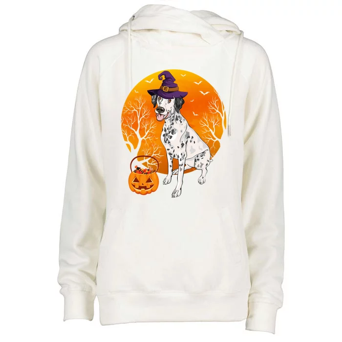 Dalmatian Moon Halloween Witch Hat Dalmatian Dog Owner Lover Great Gift Womens Funnel Neck Pullover Hood