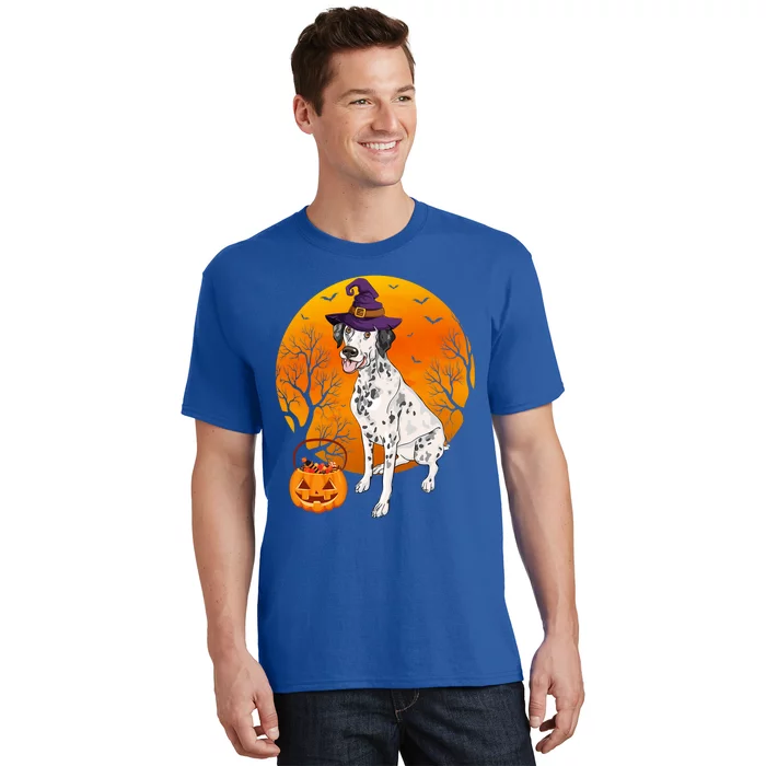 Dalmatian Moon Halloween Witch Hat Dalmatian Dog Owner Lover Great Gift T-Shirt