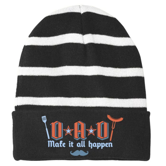 Dad Makes It All Happen FatherS Day Striped Beanie with Solid Band