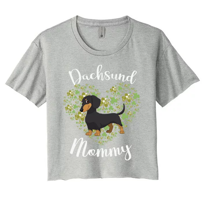 Dachsund Mommy Irish Shamrock Heart Funny St Patricks Day Women's Crop Top Tee