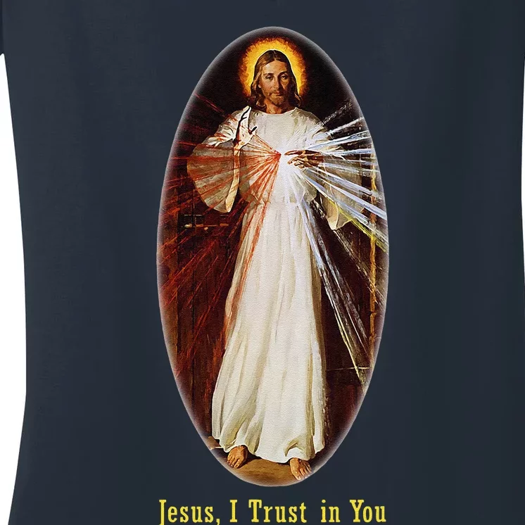 Divine Mercy Jesus I Trust In You (2) Women's V-Neck T-Shirt