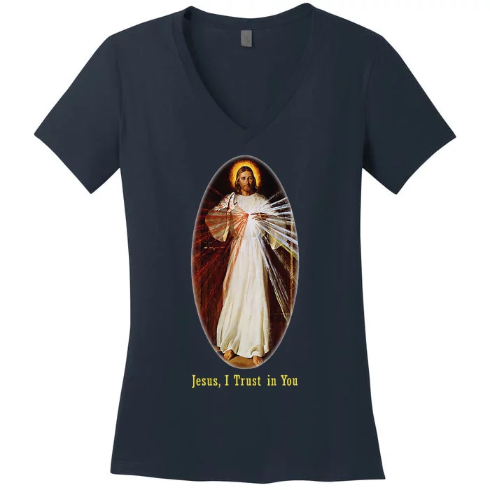 Divine Mercy Jesus I Trust In You (2) Women's V-Neck T-Shirt