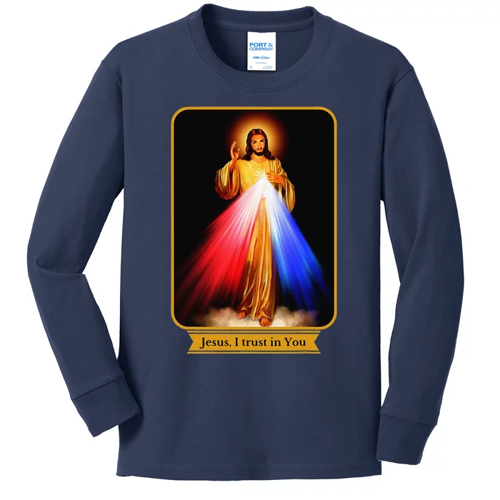 Divine Mercy Jesus I Trust In You Catholic Kids Long Sleeve Shirt