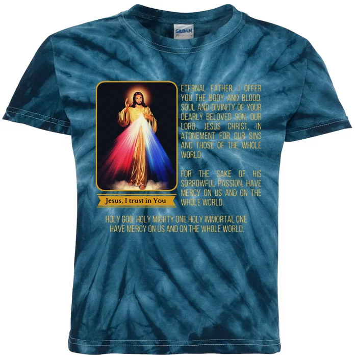 Divine Mercy Jesus Image Chaplet Novena Prayer Catholic Kids Tie-Dye T-Shirt