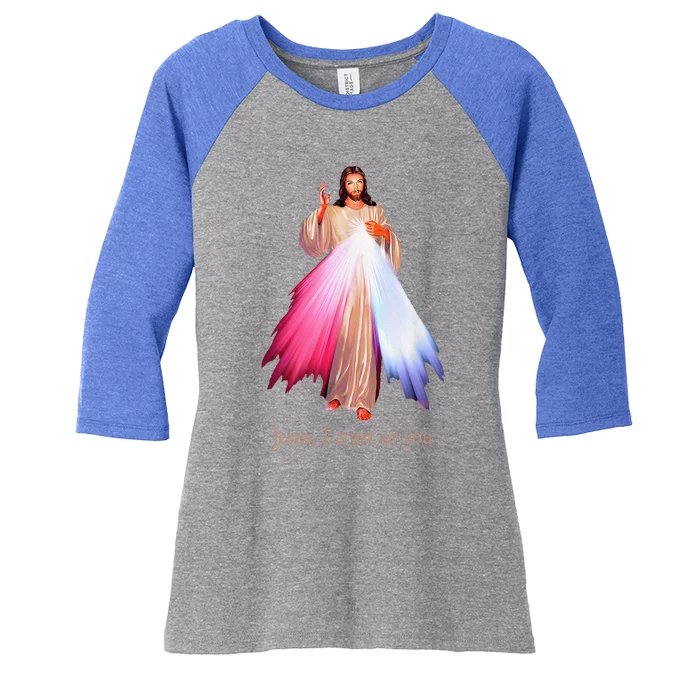 Divine Mercy Jesus I Trust In You Women's Tri-Blend 3/4-Sleeve Raglan Shirt