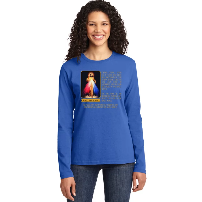 Divine Mercy Jesus Image Chaplet Novena Prayer Catholic Ladies Long Sleeve Shirt