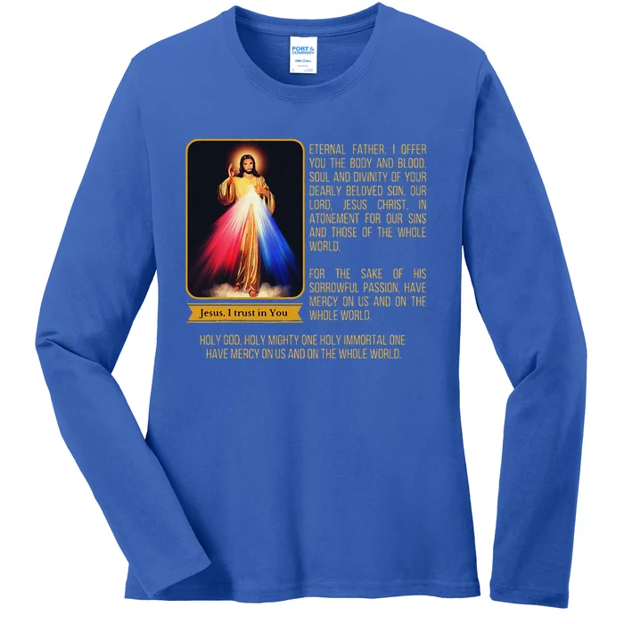 Divine Mercy Jesus Image Chaplet Novena Prayer Catholic Ladies Long Sleeve Shirt