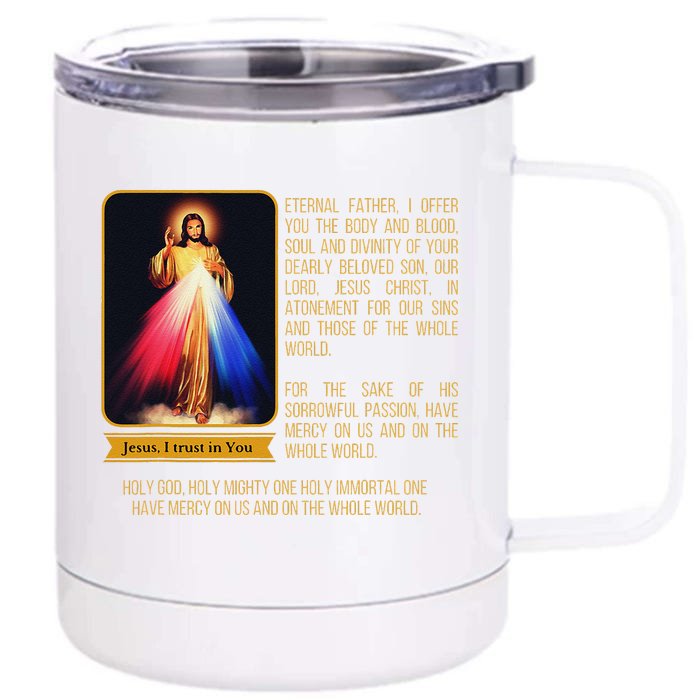 Divine Mercy Jesus Image Chaplet Novena Prayer Catholic Front & Back 12oz Stainless Steel Tumbler Cup