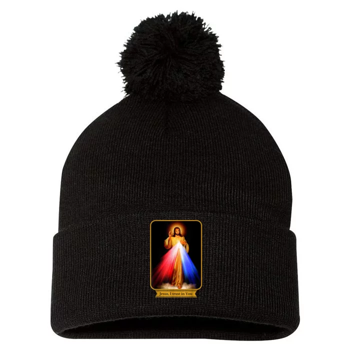 Divine Mercy Jesus I Trust In You Catholic Pom Pom 12in Knit Beanie