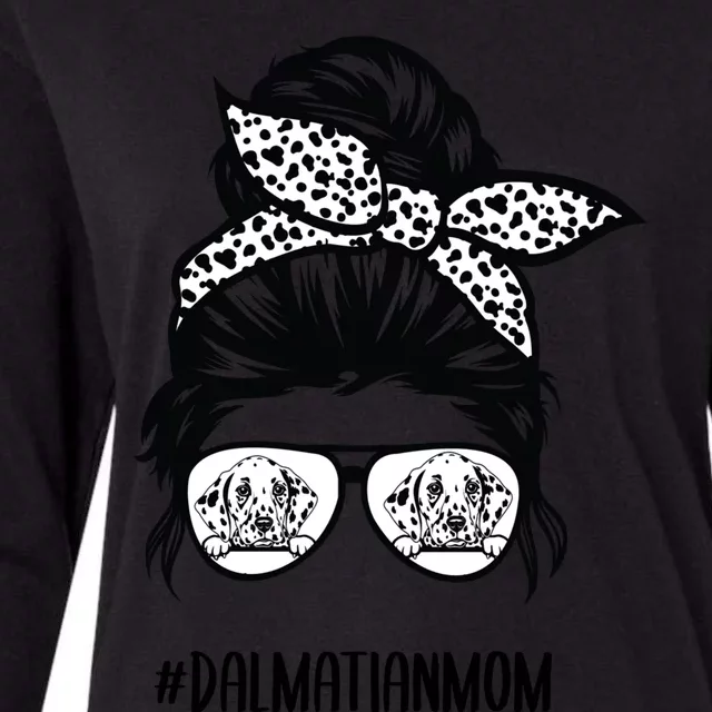 Dalmatian Mom Life Messy Bun Hair Glasses Gift Womens Cotton Relaxed Long Sleeve T-Shirt