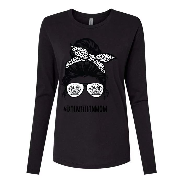 Dalmatian Mom Life Messy Bun Hair Glasses Gift Womens Cotton Relaxed Long Sleeve T-Shirt