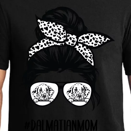 Dalmatian Mom Life Messy Bun Hair Glasses Gift Pajama Set