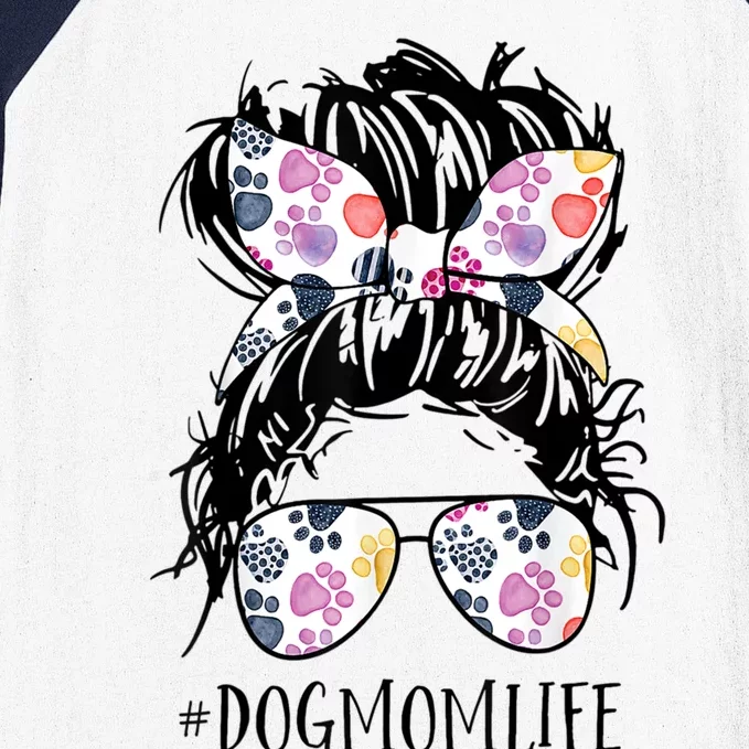 Dog Mom Life Messy Bun Hair Mothers Day Animal Gift Baseball Sleeve Shirt