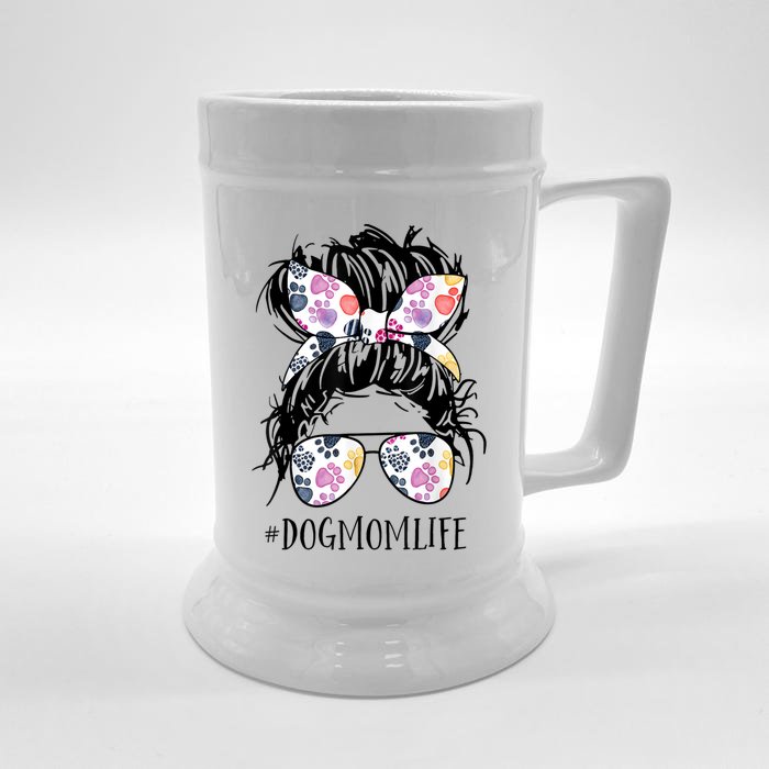 Dog Mom Life Messy Bun Hair Mothers Day Animal Gift Front & Back Beer Stein