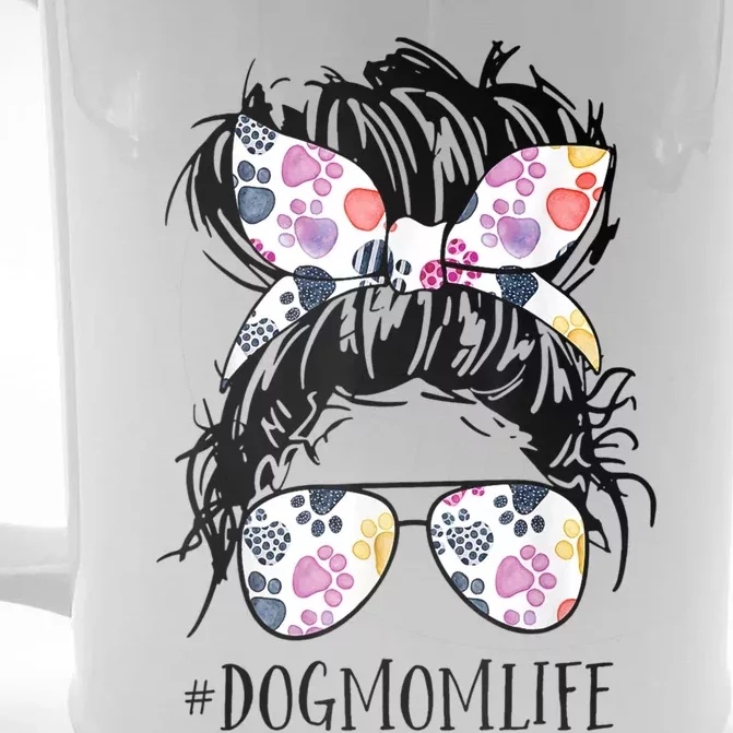 Dog Mom Life Messy Bun Hair Mothers Day Animal Gift Front & Back Beer Stein