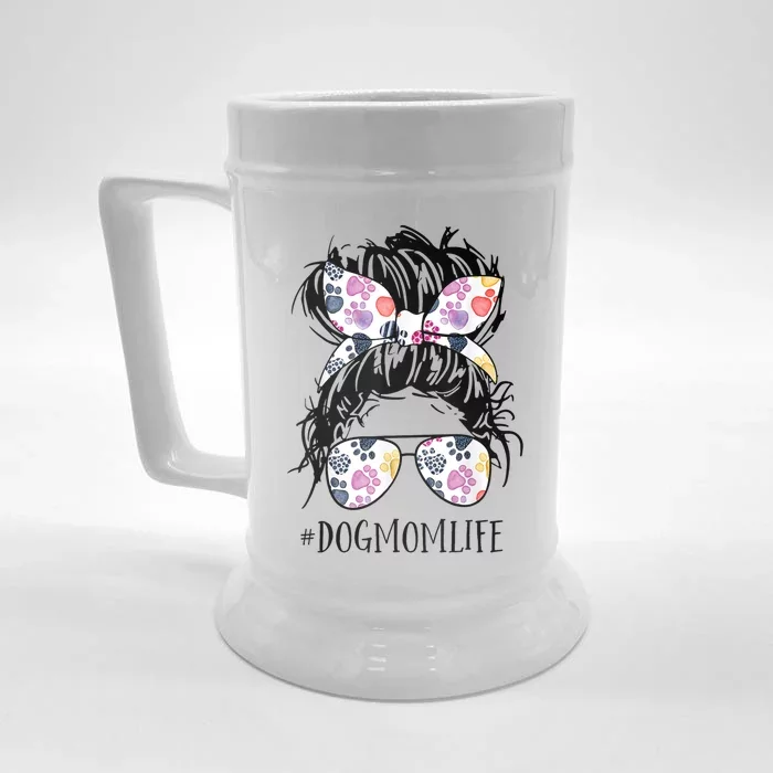 Dog Mom Life Messy Bun Hair Mothers Day Animal Gift Front & Back Beer Stein