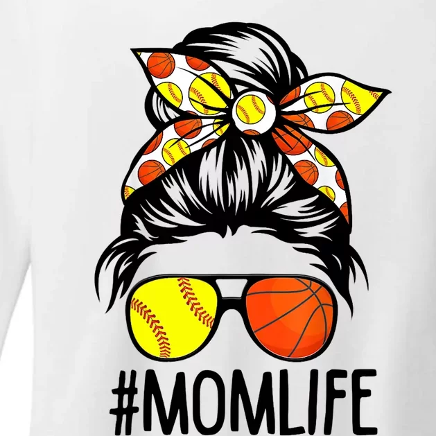 Dy Mom Life Softball Basketball Mommy Mothers Day Messy Bun Womens CVC Long Sleeve Shirt