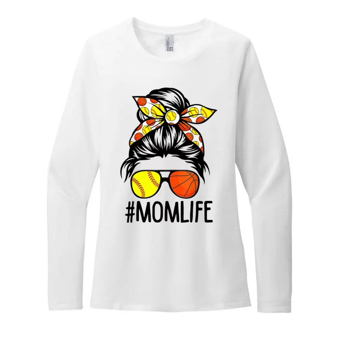 Dy Mom Life Softball Basketball Mommy Mothers Day Messy Bun Womens CVC Long Sleeve Shirt