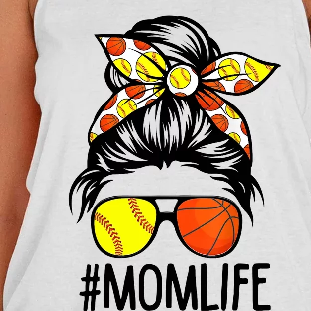 Dy Mom Life Softball Basketball Mommy Mothers Day Messy Bun Women's Knotted Racerback Tank