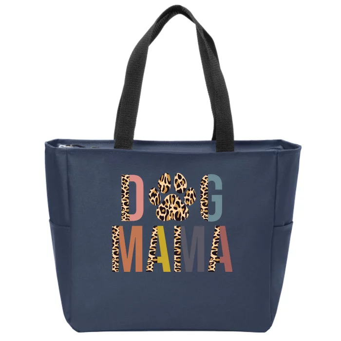 Dog Mama Leopard Paw Print Zip Tote Bag